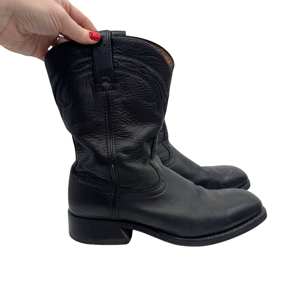 Road Wolf Mens Black Leather Western Boots US Size 7.5 Medium Roadwolf